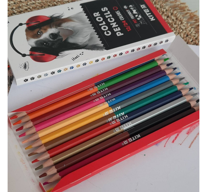 Олівці кольорові двосторонні Kite Dogs, 12 шт (24 кольори)