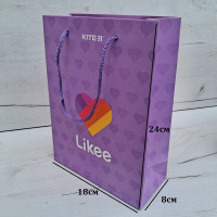 Пакет паперовий подарунковий Likee, 18х24х8 см., щільність 200г/м, бузковий Подарунковий пакет з ручками