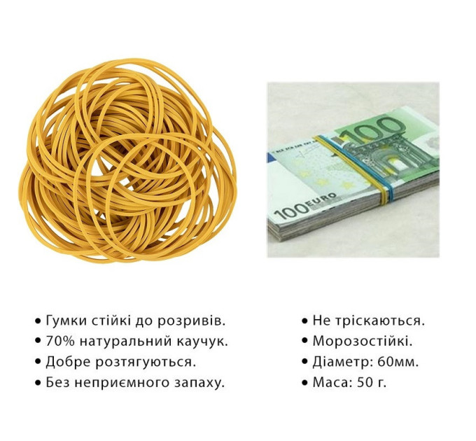 Резинки для денег из натурального каучука, 50 г