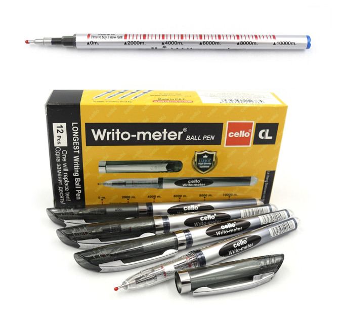 Ручка шариковая Cello Writo-meter 10км, масляная 0,5мм толщина линии, черная Ручка долго пишет