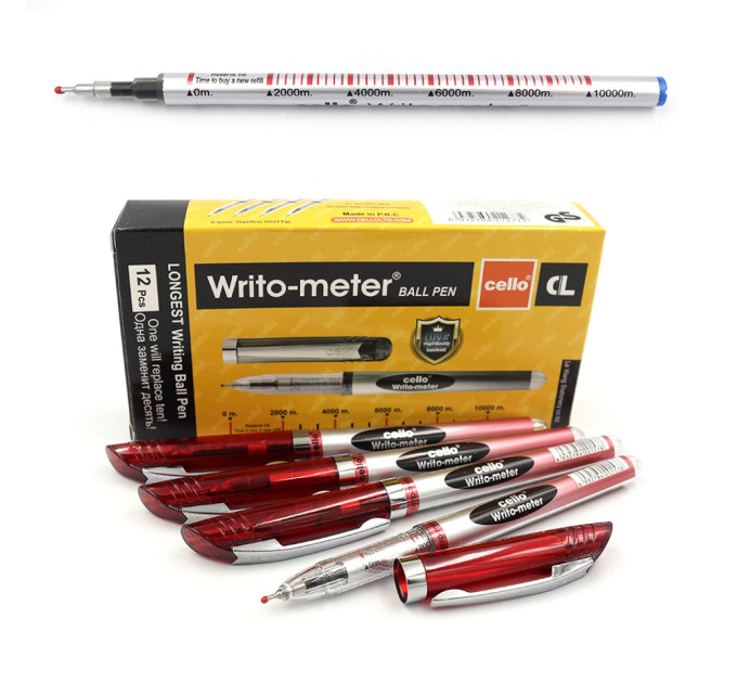 Ручка шариковая Cello Writo-meter 10км, масляная 0,5мм толщина линии, красная Ручка долго пишет