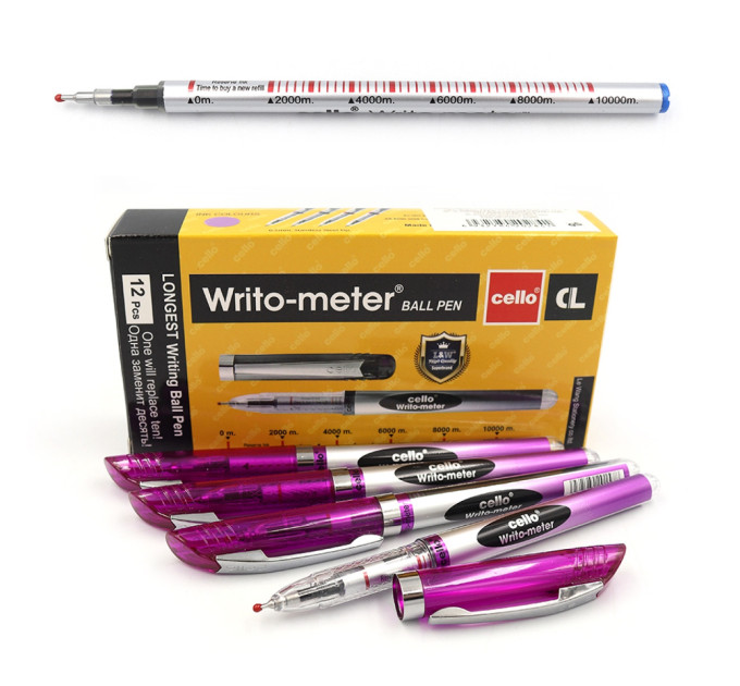 Ручка шариковая Cello Writo-meter 10км, масляная 0,5мм, фиолетовая Ручка долго пишет
