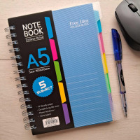 Блокнот на пружині збоку А5 "Note book", 120 л. у клітинку з 5 пластиковими роздільниками, асорти