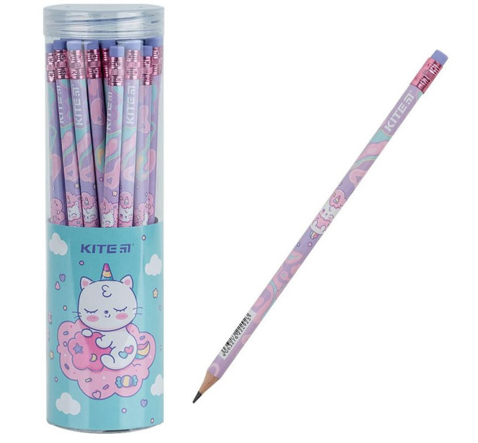 Олівець графітний Kite Rainbow Catcorn, твердість HB, з гумкою