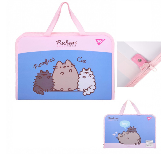 Папка-портфель А4+ Pusheen на молнии с тканевыми ручками