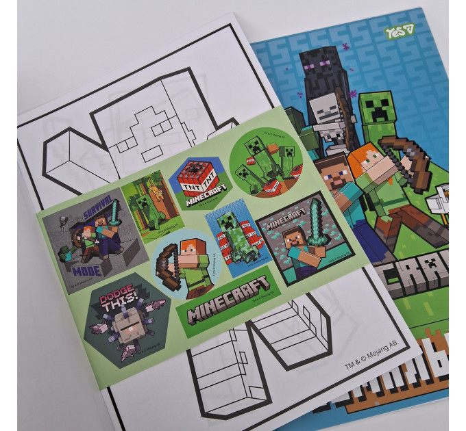 Раскраска А4 Minecraft с наклейками 8 страниц Раскраска для мальчиков