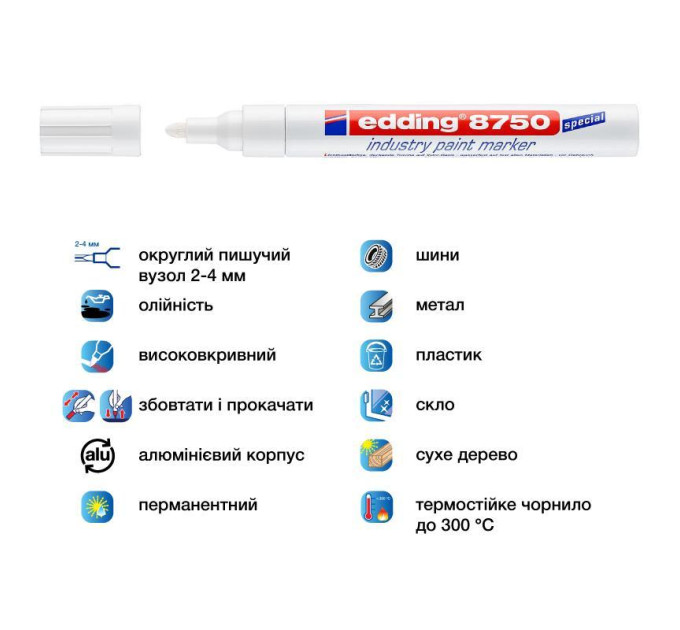 Маркер промышленный Industry Paint e-8750 2-4 мм, белый Маркер для жирных поверхностей
