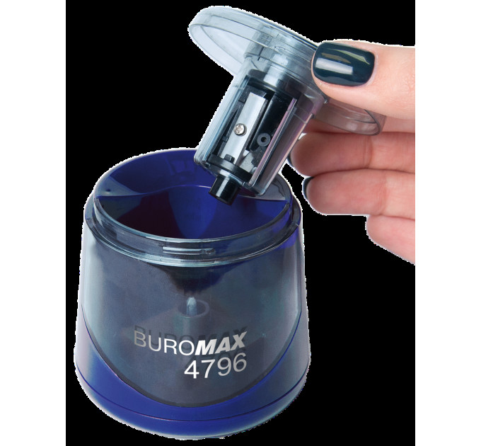 Точилка Buromax автоматическая, 1 отверстие, с контейнером, синяя Точилка для карандашей