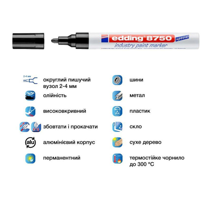 Маркер промышленный Industry Paint e-8750 2-4 мм,  черный Маркер для жирных поверхностей Черный