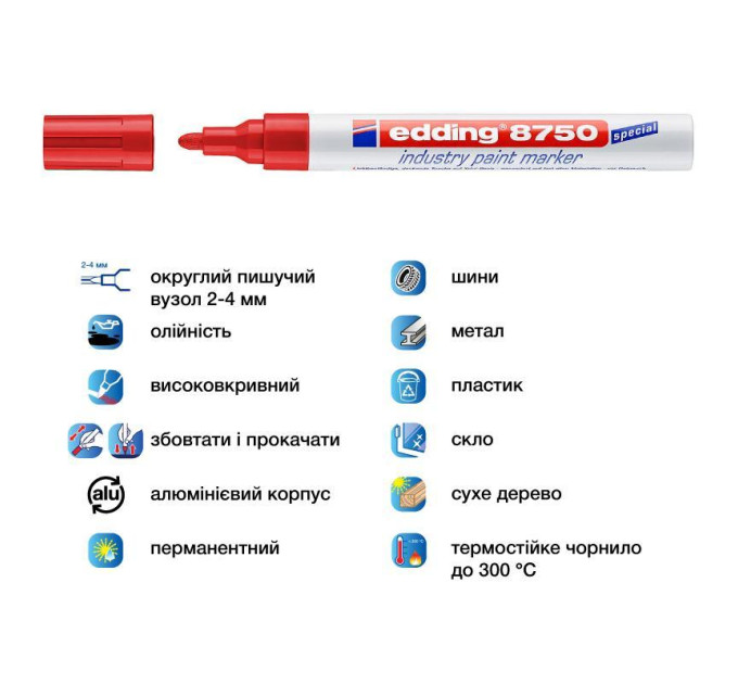 Маркер промышленный Industry Paint e-8750 2-4 мм, красный Маркер для жирных поверхностей Красный