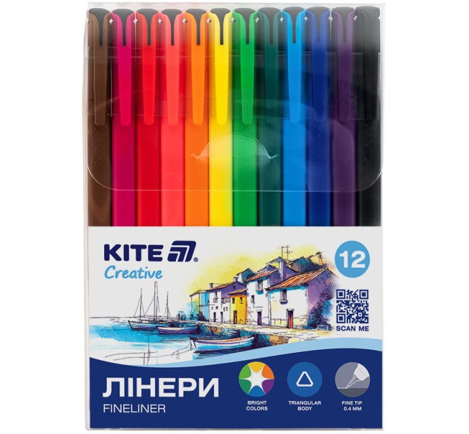 Набір лінерів кольорових Kite Creative 12 кольорів 0,4 ширина лінії, для креслення, малювання