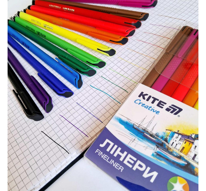 Набір лінерів кольорових Kite Creative 12 кольорів 0,4 ширина лінії, для креслення, малювання