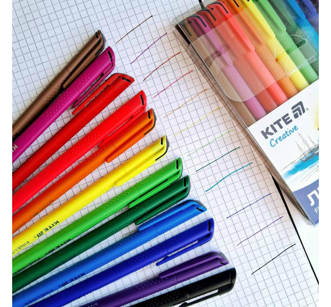 Набір лінерів кольорових Kite Creative 12 кольорів 0,4 ширина лінії, для креслення, малювання