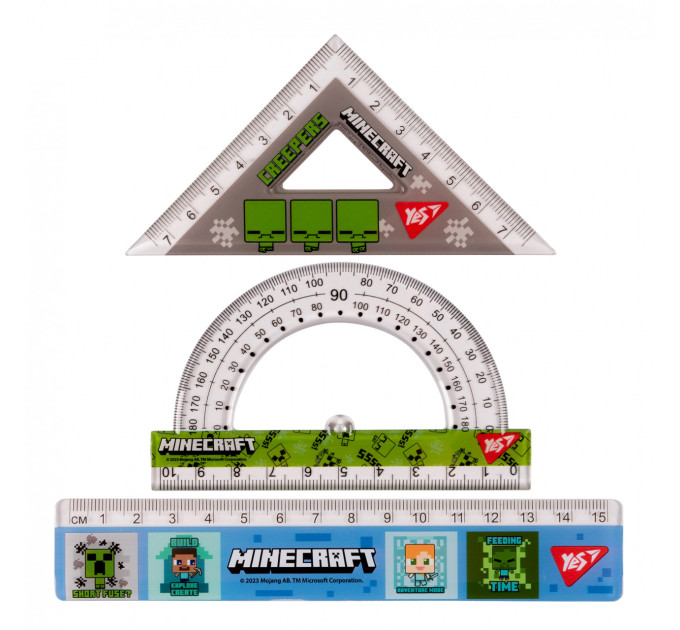 Набор линеек Yes Minecraft 3 предмета линейка 15 см, угольник, транспортир