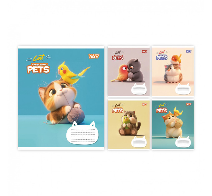 Тетрадь ученическая Yes Cat and pets А5 12 листов, клетка