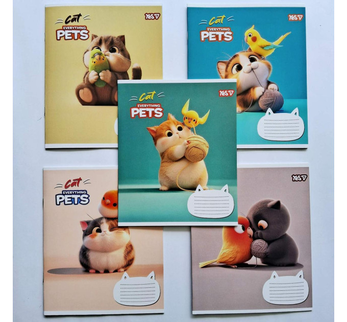 Тетрадь ученическая Yes Cat and pets А5 12 листов, клетка