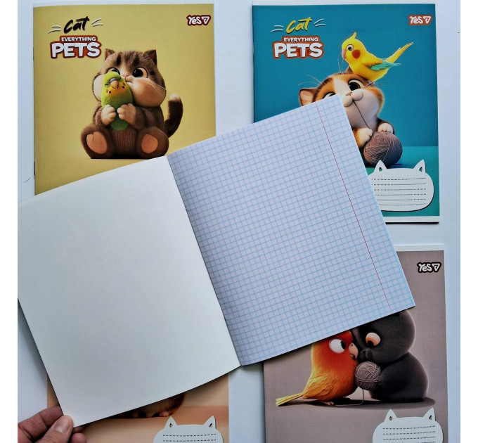 Тетрадь ученическая Yes Cat and pets А5 12 листов, клетка