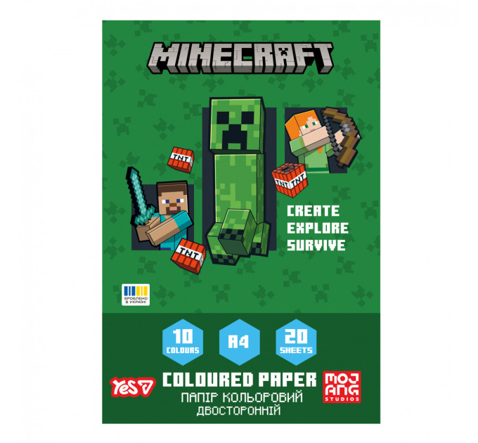 Папір кольоровий двосторонній Yes Minecraft 20арк/10кол Двосторонній кольоровий папір Папір для виробів
