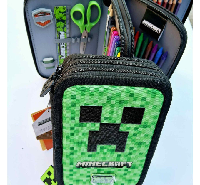 Пенал школьный с наполнением Yes Minecraft Adventure, 3 отделения, с наполнением Пенал подарок для первоклассника