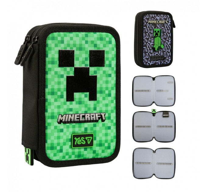 Пенал школьный Yes Minecraft Adventure, 3 отделения, без наполнения Пенал для мальчика