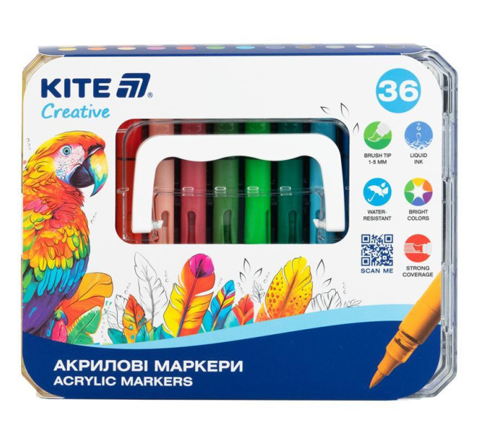 Маркери акрилові Kite Creative з рідкими чорнилами 36 кольорів Маркери подарункові