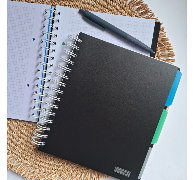 Тетрадь на пружине А5 Black Classic, 120 л. клетка, 3 разделителя, пластиковая обложка, черный Блокнот на пружине