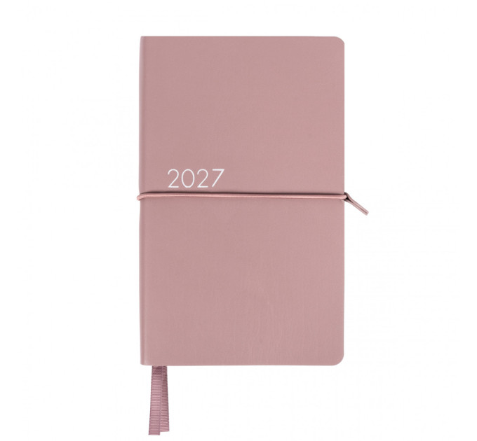 Щоденник 2027 датований  Leo Planner Glory 12х20 cм, м'який на гумці, пудровий